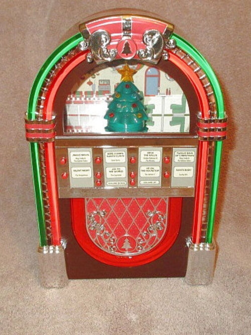 Mr. Christmas Wireless Musical Light Show Jukebox 8 Songs Retro Diner Style VID